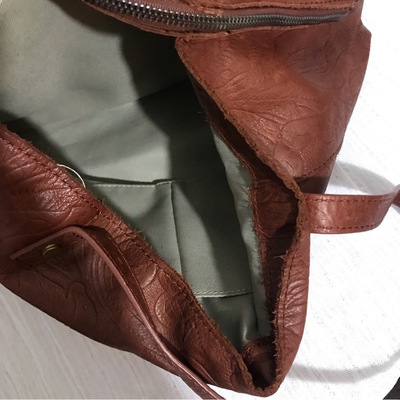 SOLD American Leather Co Shoulder Purse Embossed Tooled Floral Brown Bag - Picture 8 of 13